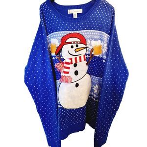 Jolly Sweaters Men's Beer Drinking Snowman Sweater Blue - Size XL‎
